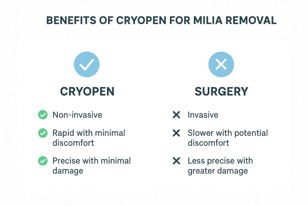 Benefits of cryopen for milia removal Acocks Green compared to surgical treatments.