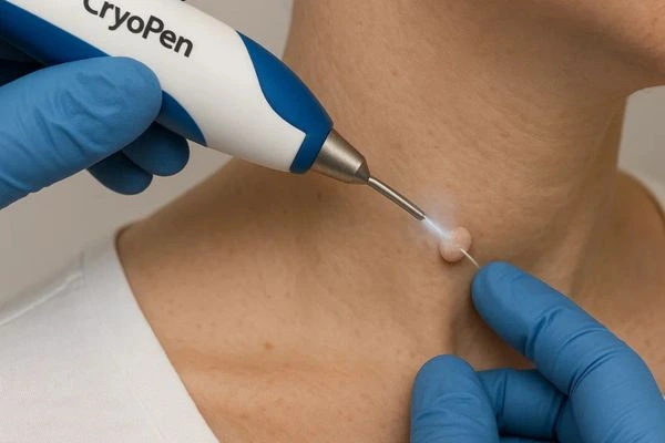 Person receiving Cryotherapy skin tag removal Acocks Green