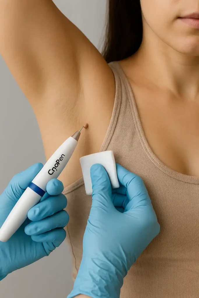 woman having cryopen to remove underarm skin tags Acocks Green